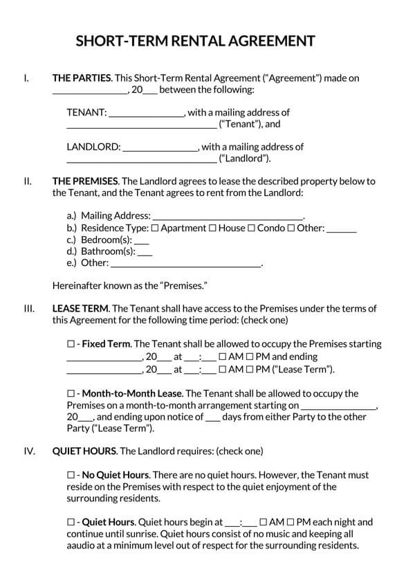 Free ShortTerm Rental Agreement Templates (Word PDF)