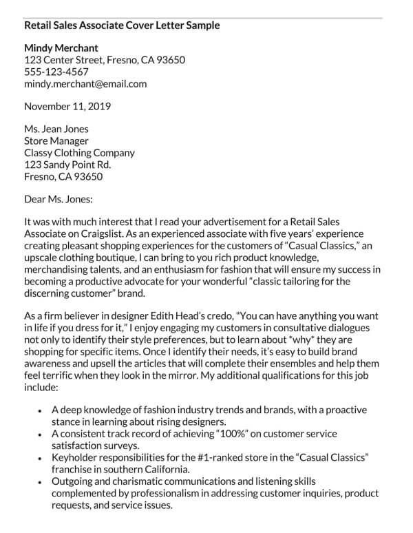 cover letter examples retail no experience