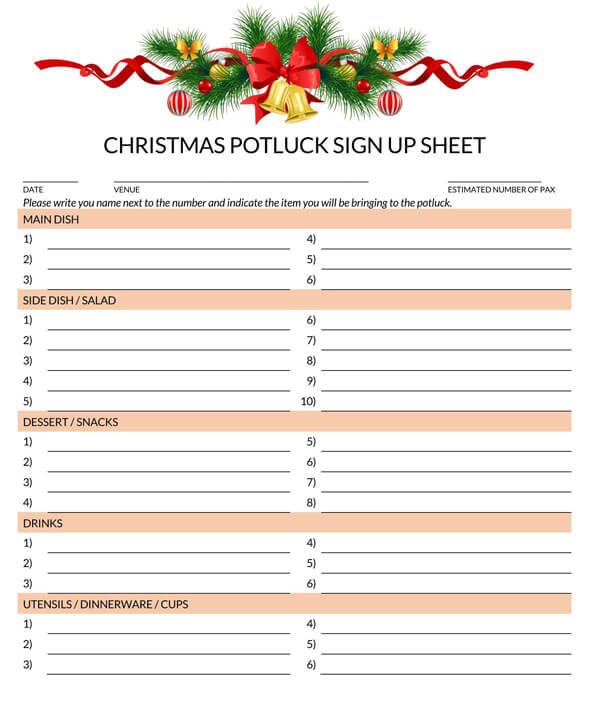 Printable Christmas Sign Up Sheet