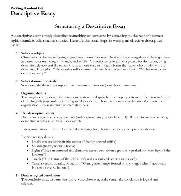 examples of a descriptive essay