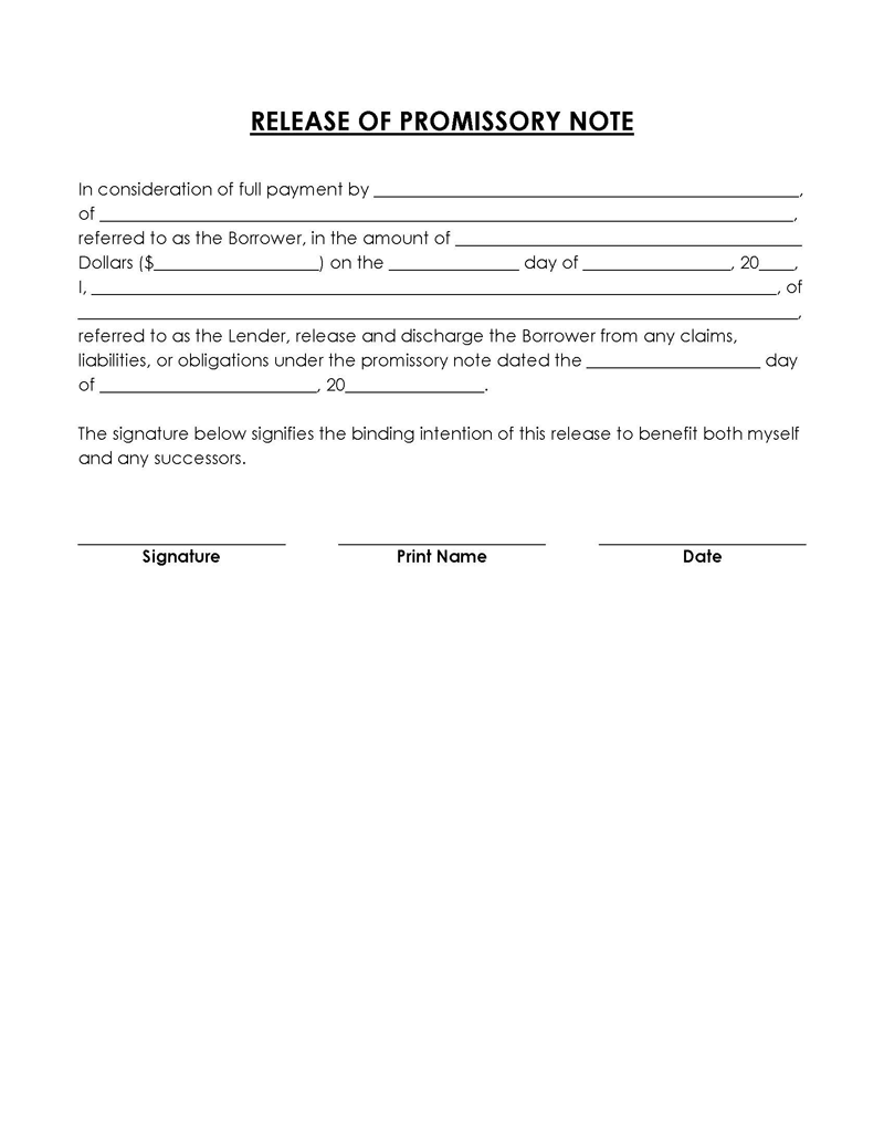 10 Free Release of Promissory Note Forms
