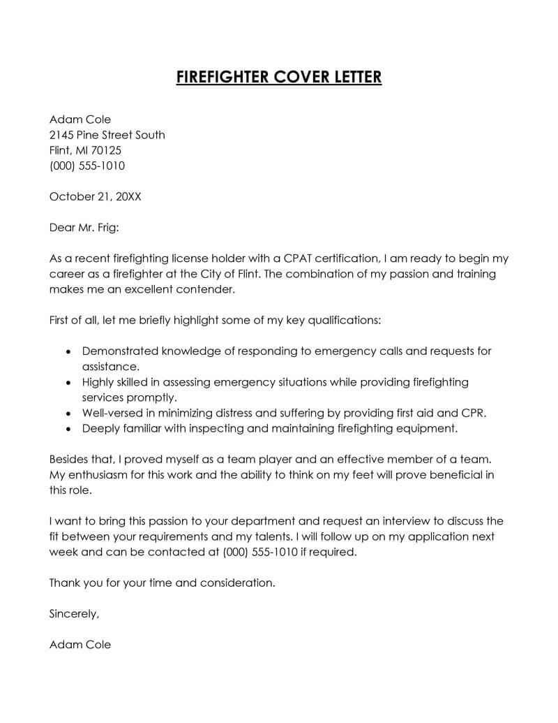 sample firefighter cover letter with no experience