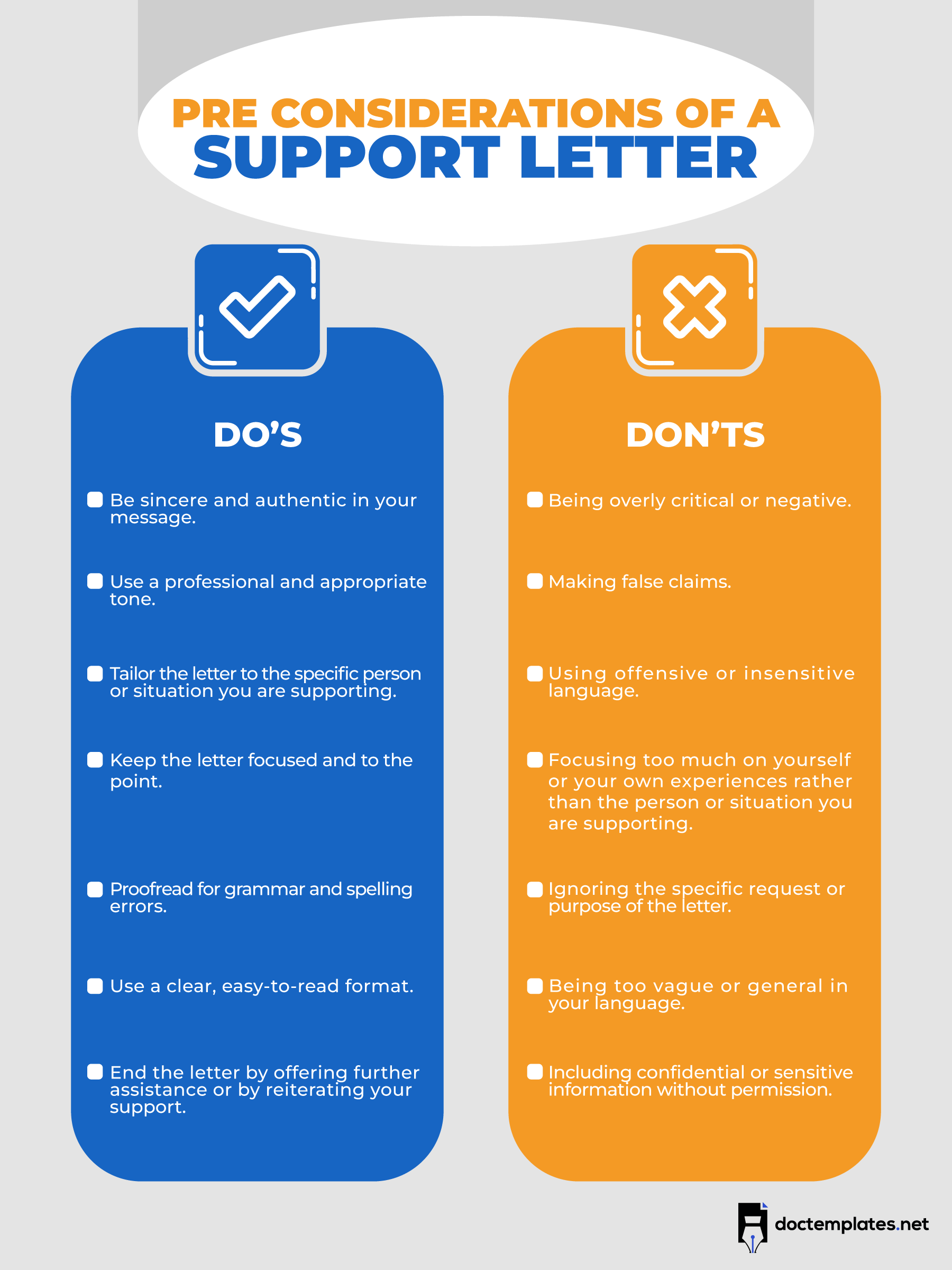 This infographic is about do's and don'ts of writing a support letter.